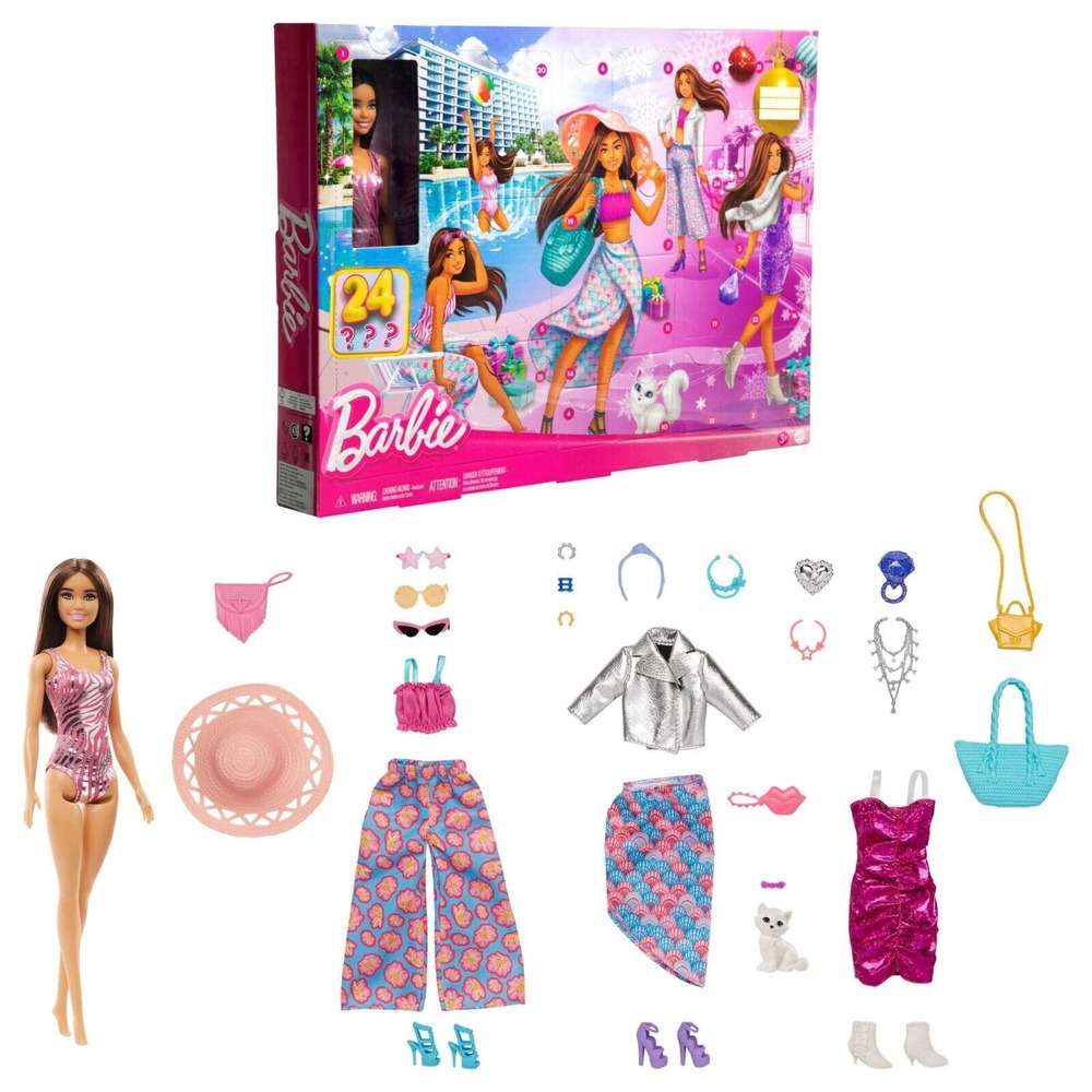 New! Barbie Doll and Fashion Advent Calendar 24 Clothing, Surprises Holiday 2024